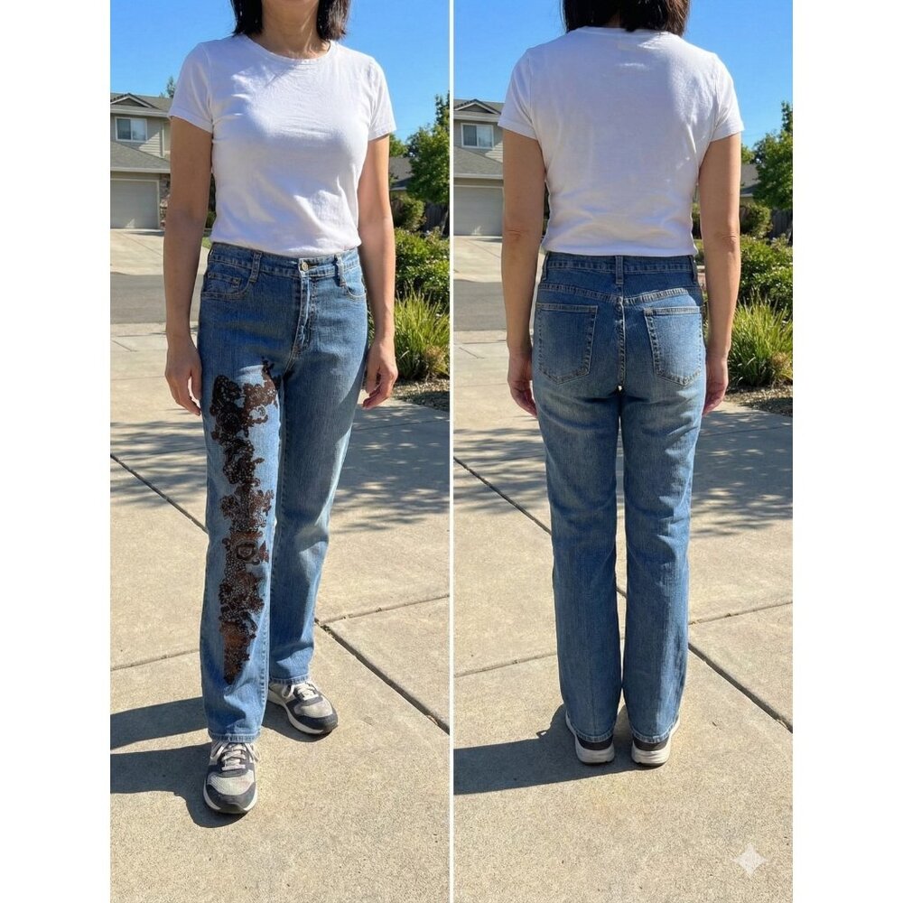 Vintage Belle Sport Jeans 6 Y2K Floral Graphic Print Straight Leg Denim